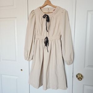 Sz XXS Ivy City Co. Fallon Dress Rayon Linen Cotton In Color Oatmeal Velvet Bows